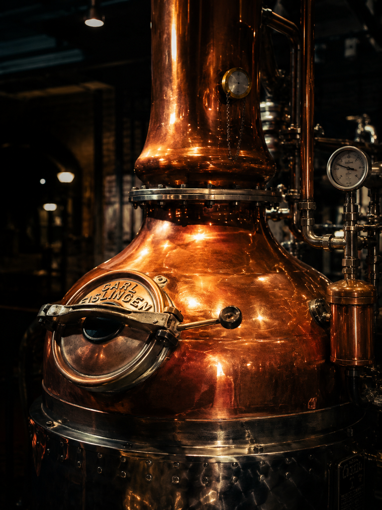 Copper stills used for bourbon distillation